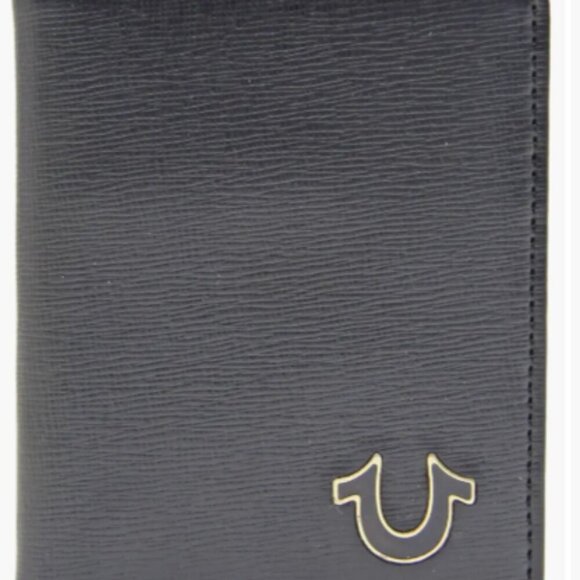 True Religion RFID Wallet Kan Horseshoe Black Leather Bifold - Picture 6 of 7